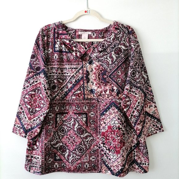 Allison Daley Womens Multicolor 3/4 Sleeve Geometric Boho Blouse Top Size XL - Picture 1 of 7